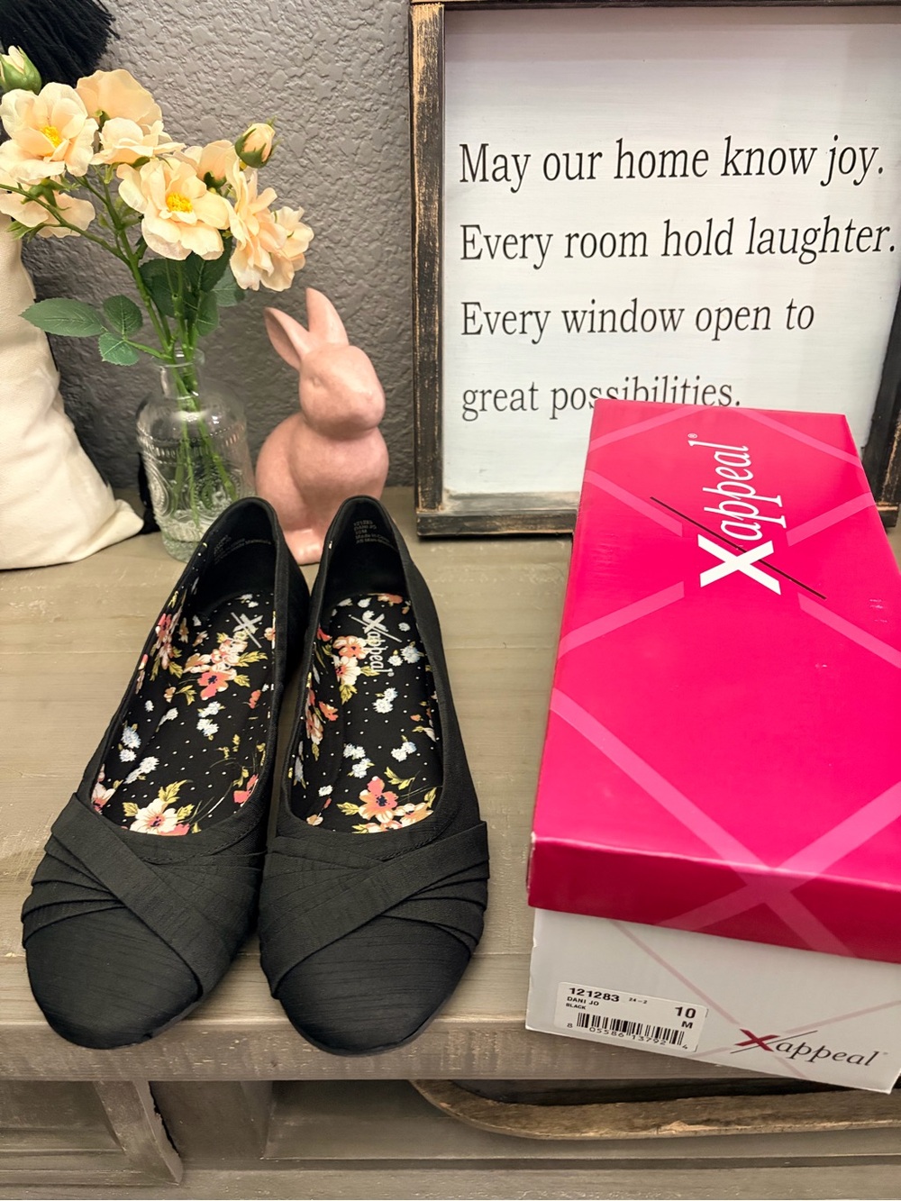 Xappeal Black Floral Insole Slip-On Ballet Flats